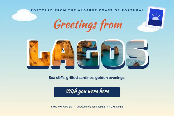 Greetings from Lagos travel postcard, photo-fill letters template
