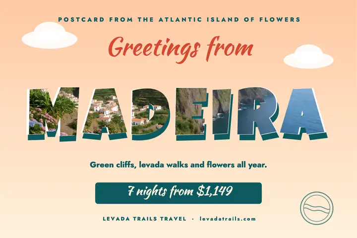 Greetings from Madeira travel postcard, photo-fill letters template