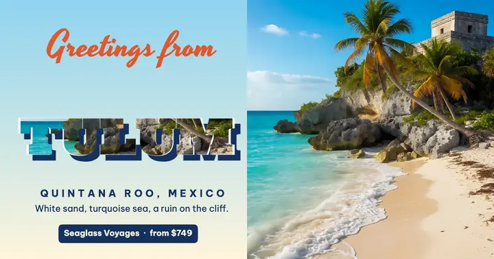 Greetings from Tulum large-letter travel post, photo-fill letters template