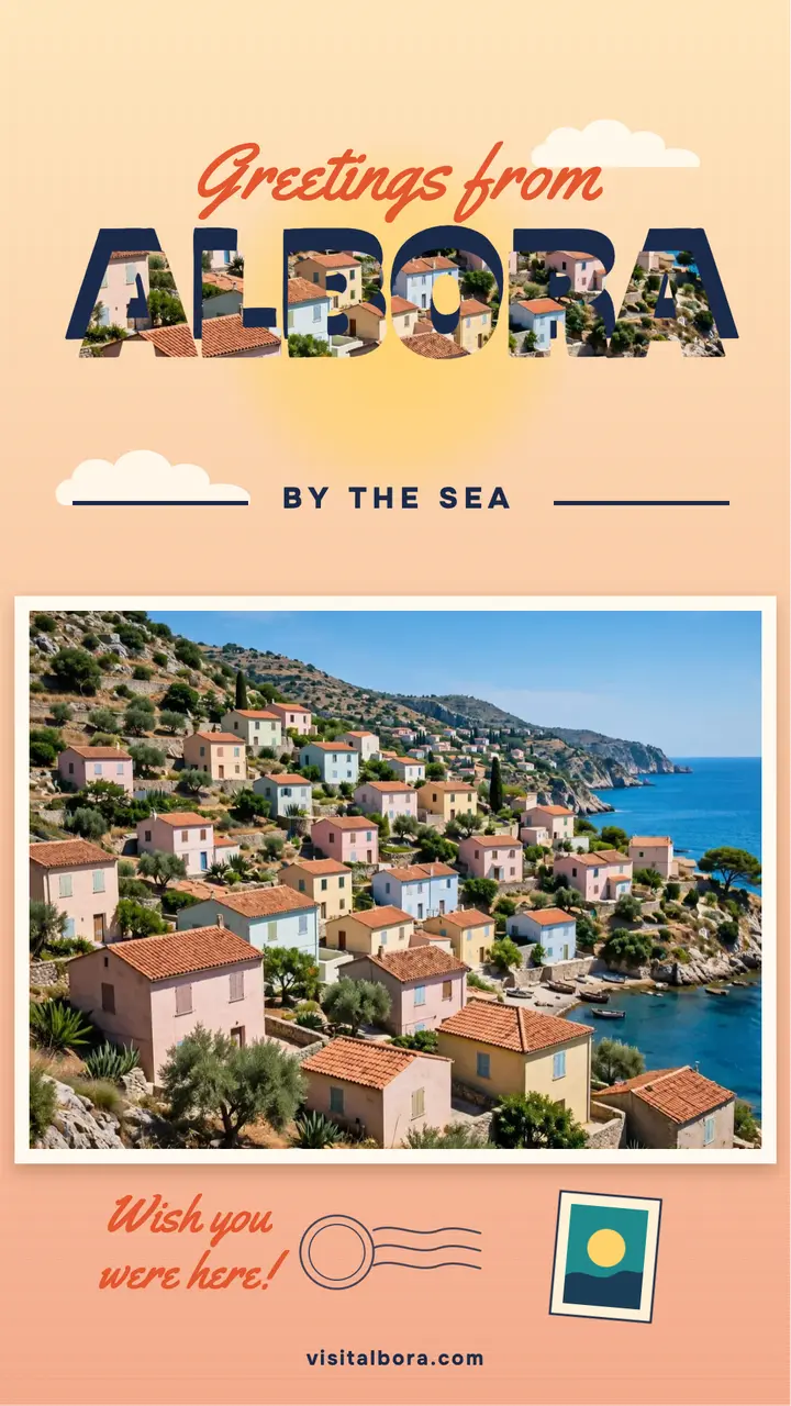 Greetings from Albora postcard template
