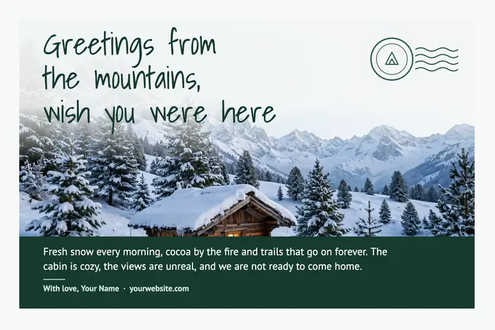 Greetings from the mountains postcard template