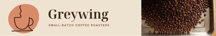 Greywing Roasters LinkedIn page cover, one-line drawing: coffee roaster linkedin cover template