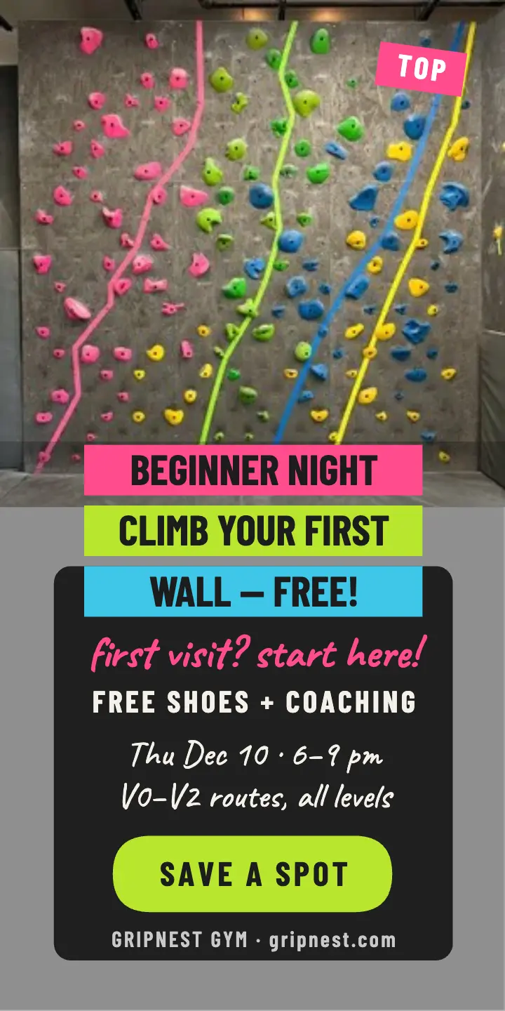 Gripnest Gym beginner night climbing ad template