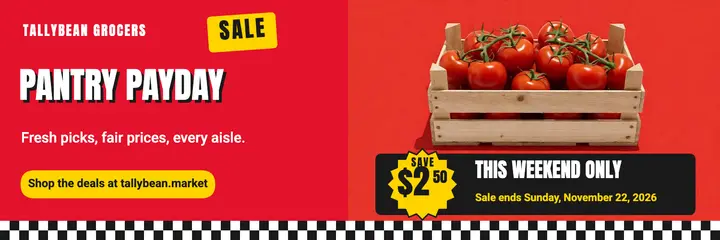 Tallybean Grocers weekend sale header template