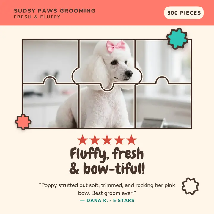 Sudsy Paws poodle review puzzle post: dog groomer review post template