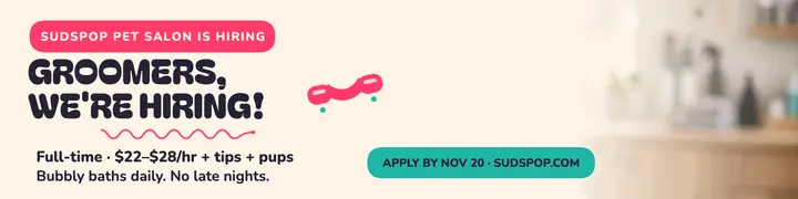 Sudspop groomers hiring hotline banner template