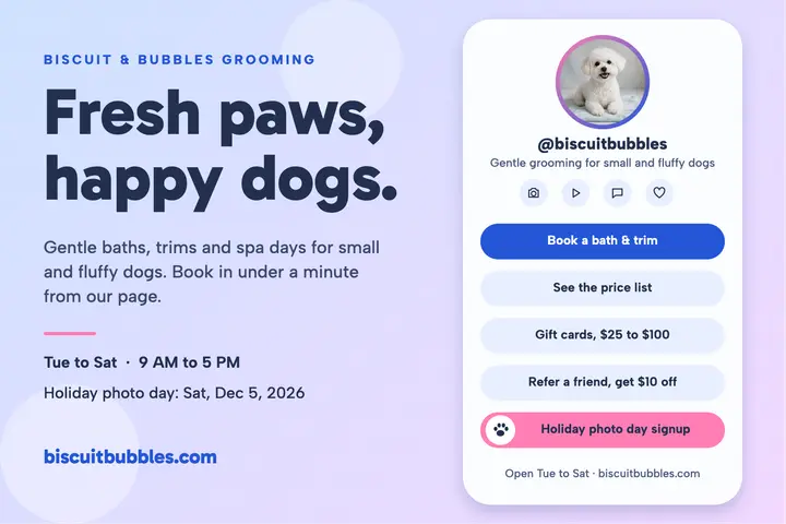 Biscuit and Bubbles grooming postcard template