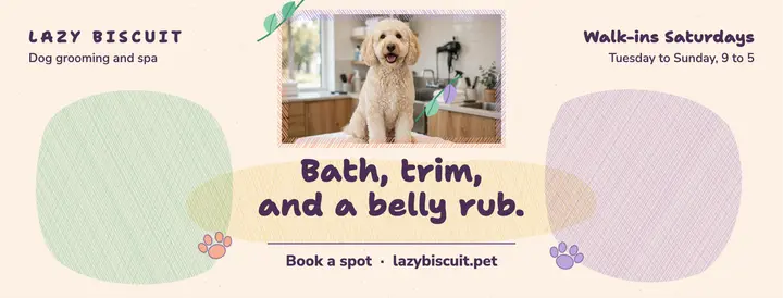 Lazy Biscuit grooming cover: dog groomer facebook cover template