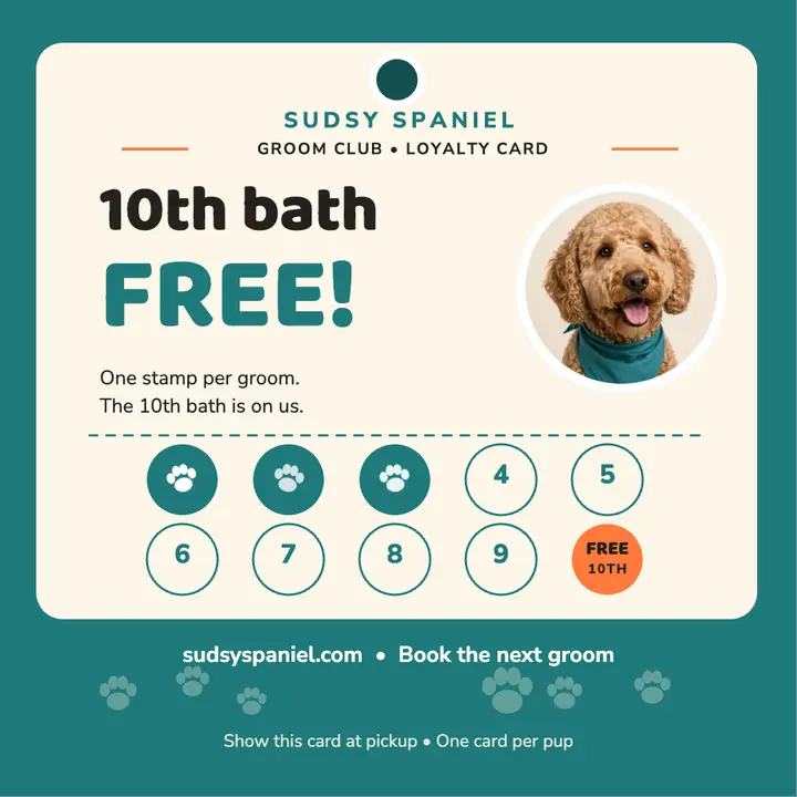 Sudsy Spaniel grooming loyalty card: grooming loyalty card template