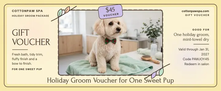 Cottonpaw Spa holiday groom voucher template