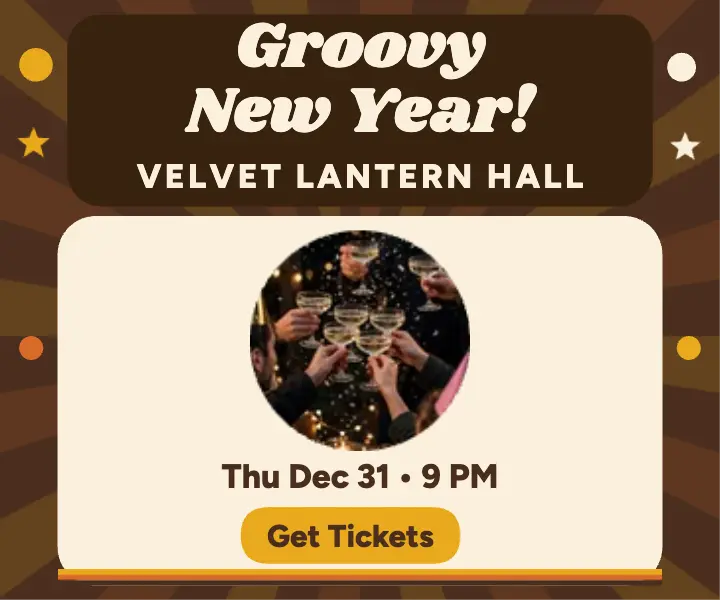 Velvet Lantern groovy New Year ad template