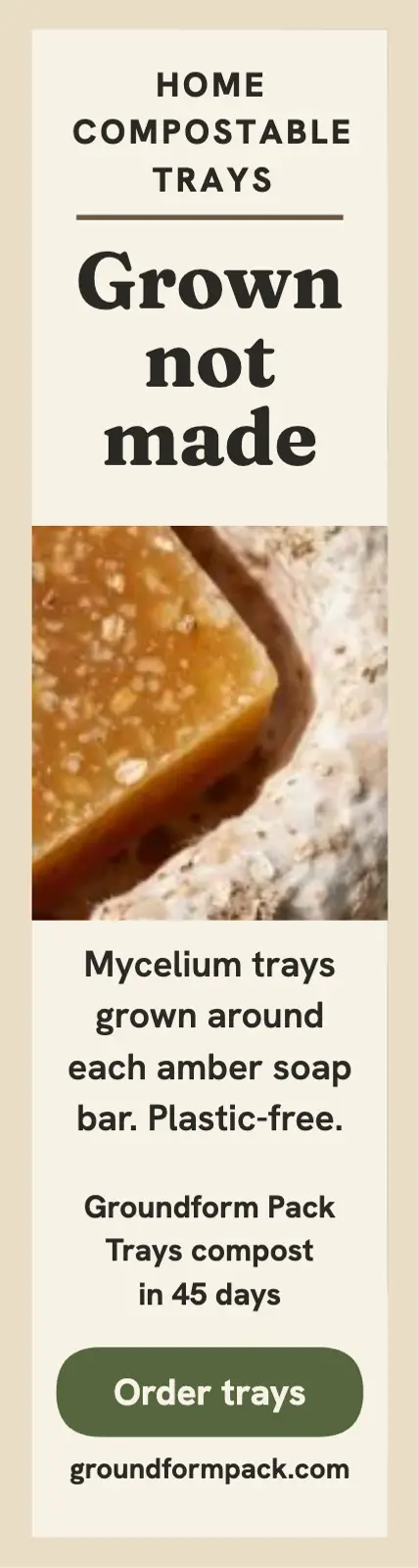 Groundform Pack mycelium tray skyscraper ad template