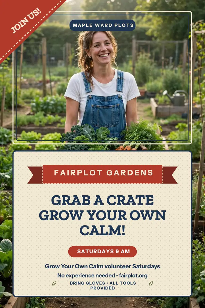 Fairplot Gardens volunteer poster template