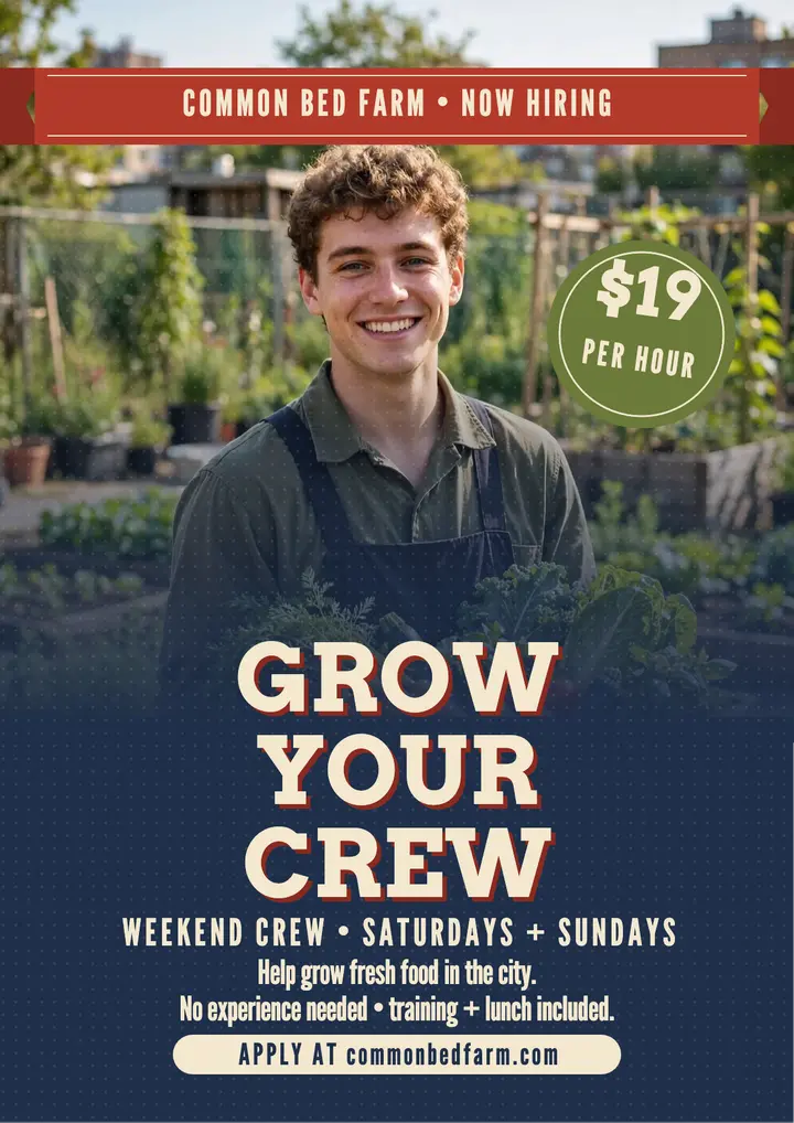 Common Bed Farm weekend crew poster template