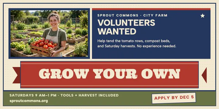 Sprout Commons farm volunteers post: farm volunteers post template