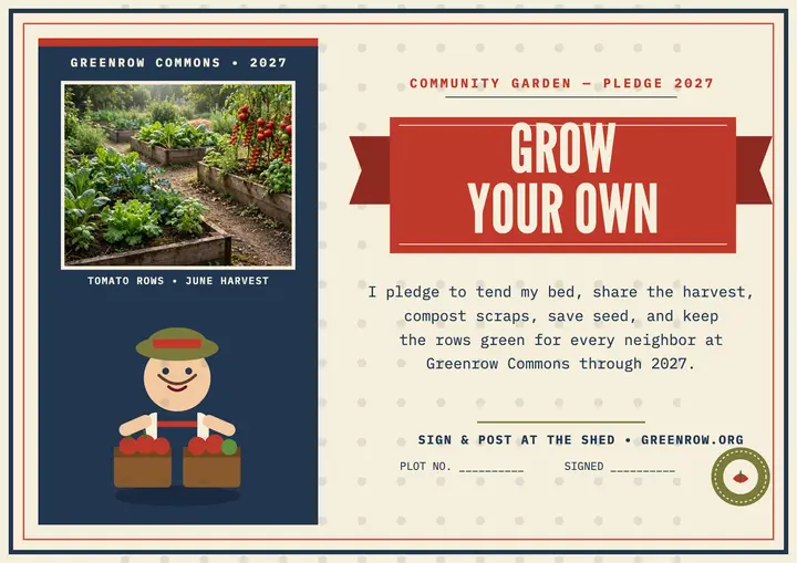 Grow Your Own pledge certificate, Greenrow template