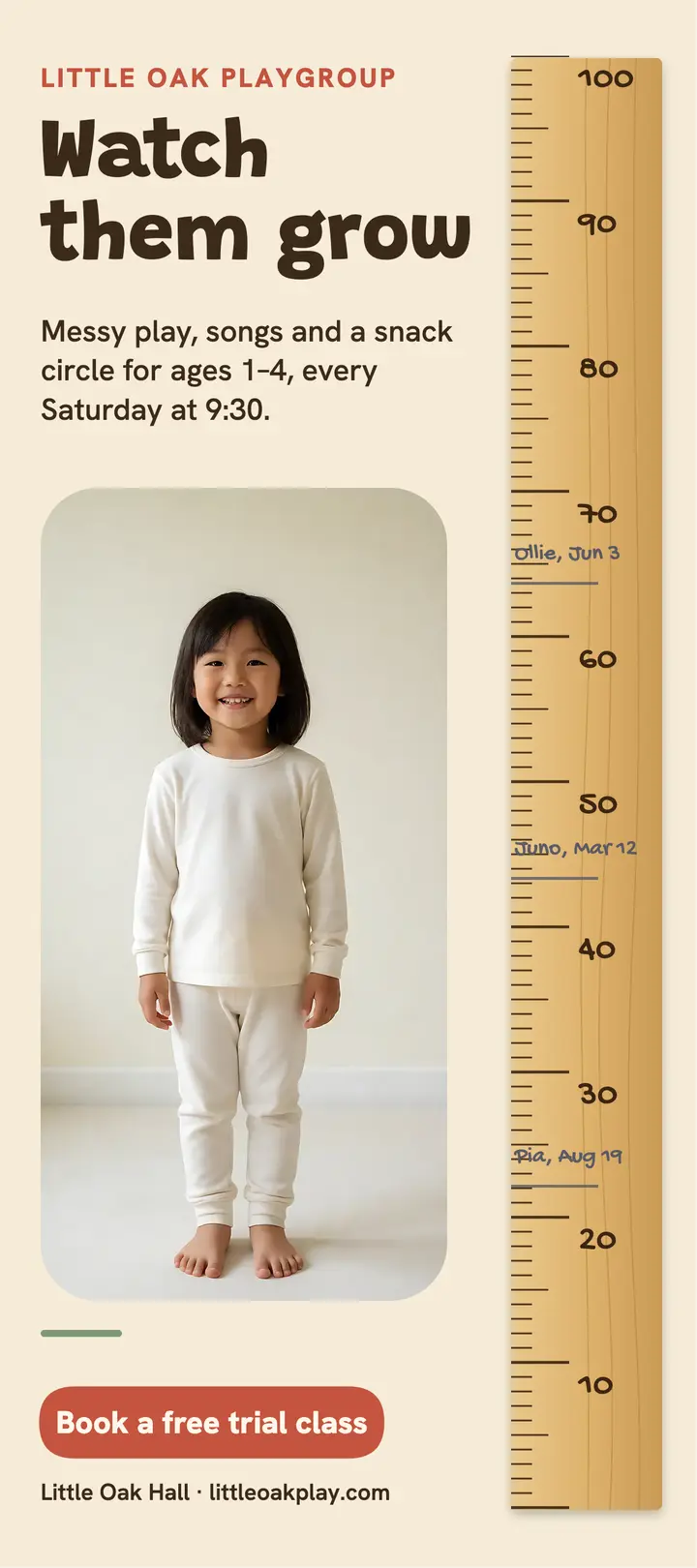 Little Oak playgroup growth ruler rack card template