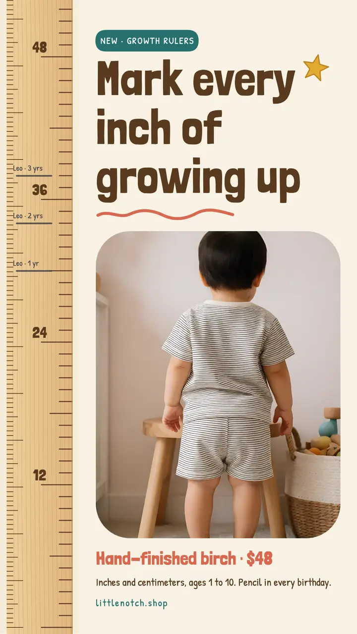 Wooden growth chart ruler kids story template