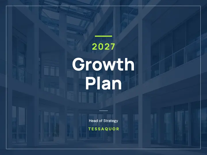 Growth plan 2027 title slide, clean corporate template