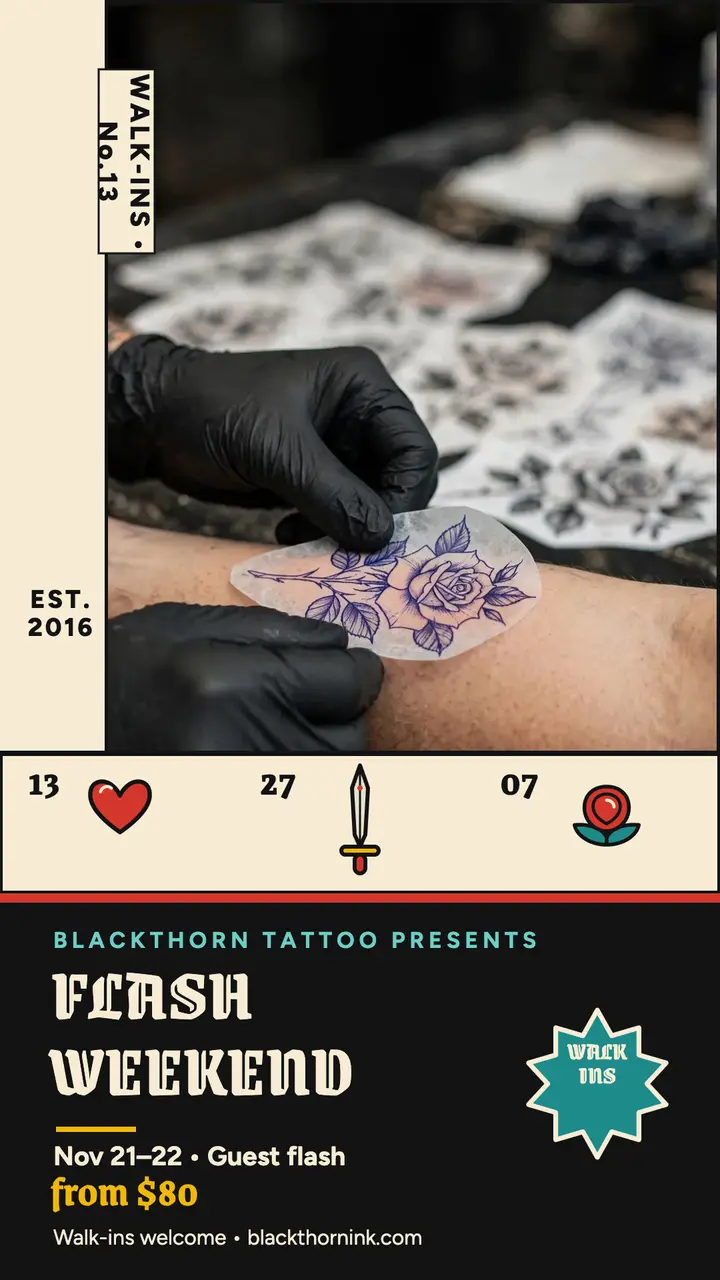 Blackthorn Tattoo guest weekend story template