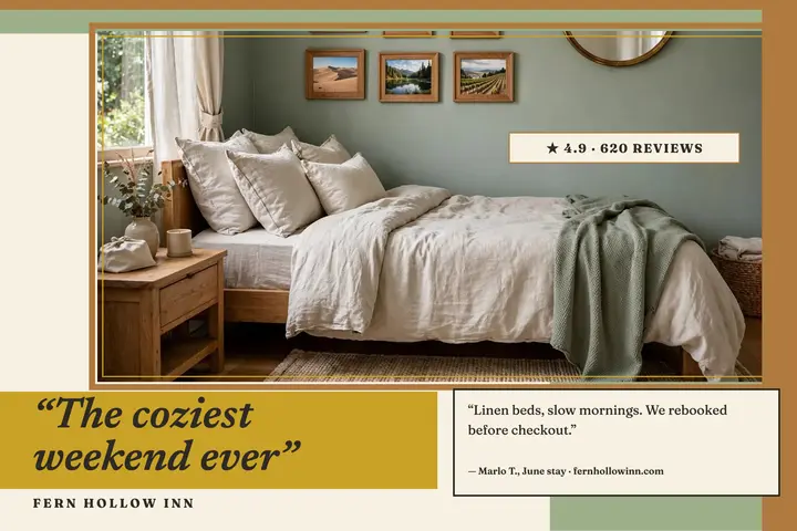 Fern Hollow Inn guest love postcard: guest review postcard template