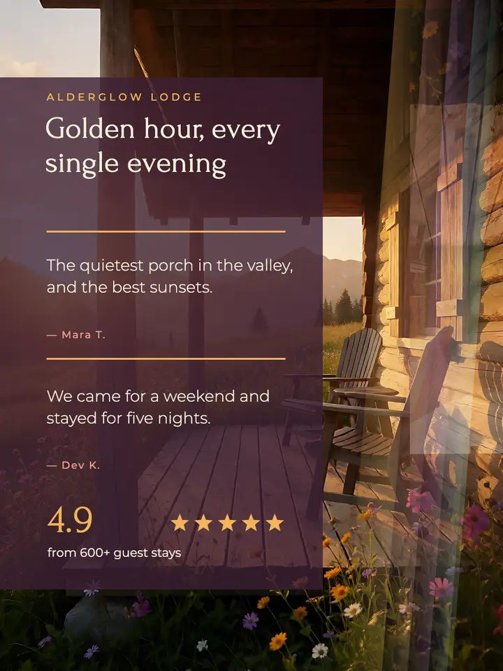 Alderglow Lodge guest reviews, golden hour prism post: guest review post template