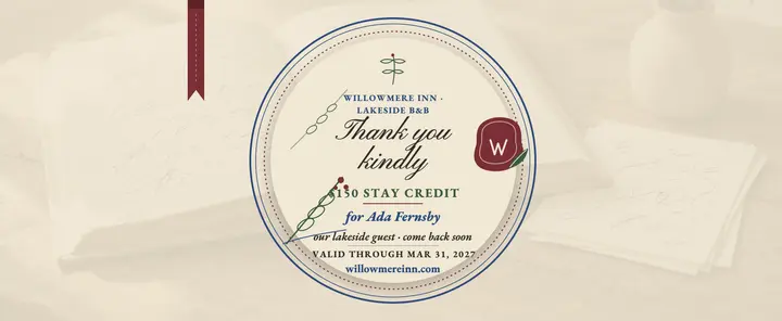 Willowmere Inn thank you stay voucher template