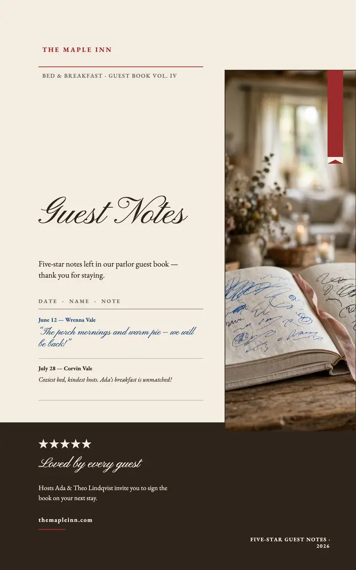 Maple Inn guest notes review cover template