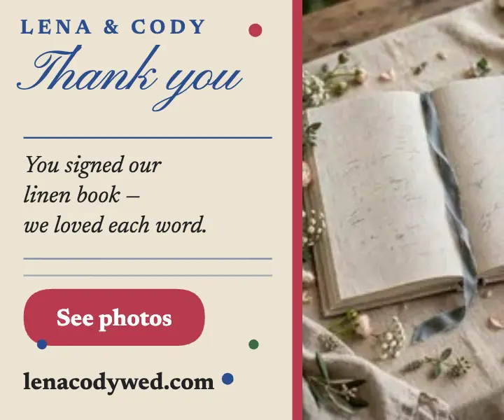 Lena and Cody guestbook thank you ad: wedding guestbook thank you ad template