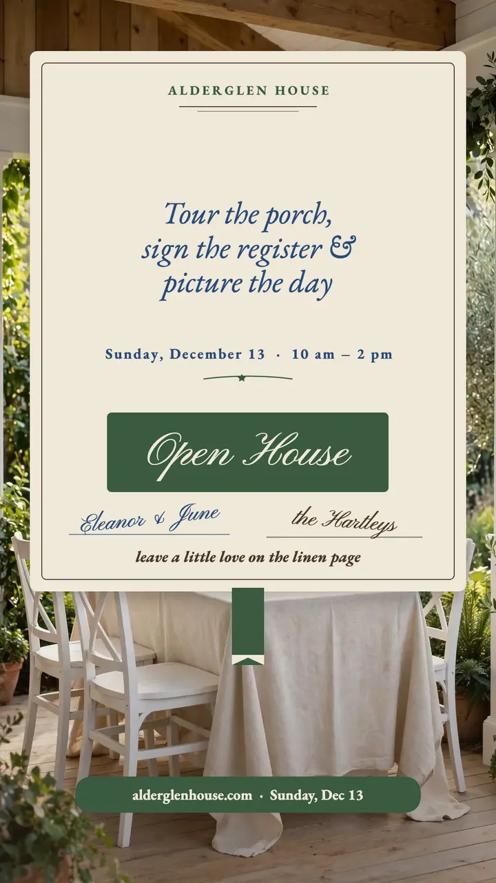 Alderglen House open house guestbook story template