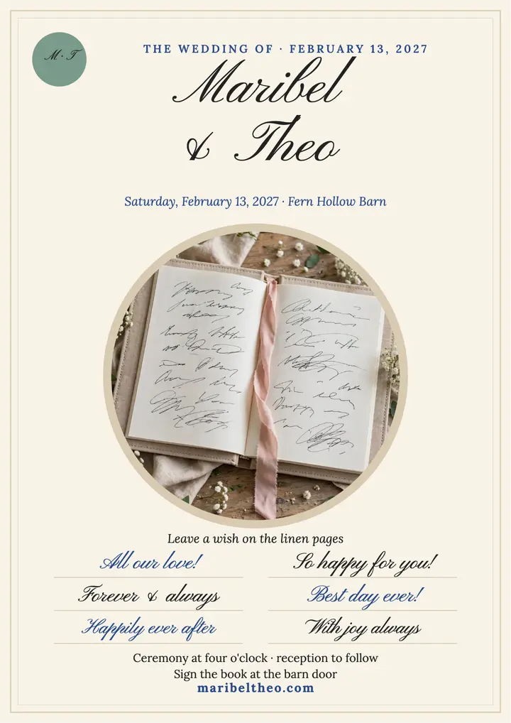 Maribel and Theo linen guest register flyer template