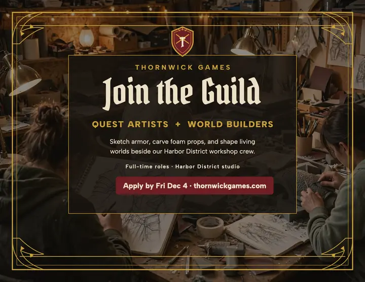 Thornwick Games guild hiring flyer template