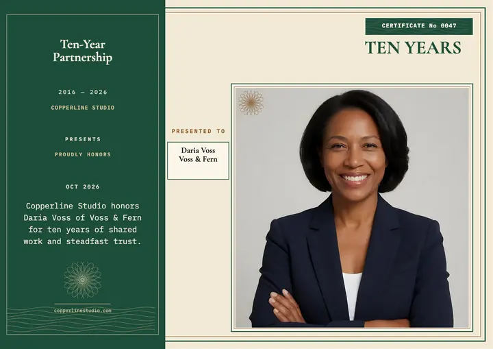 Copperline ten-year partnership award: partnership award certificate template