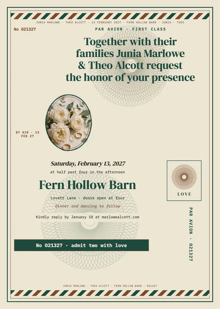 Junia and Theo guilloche airmail invitation template