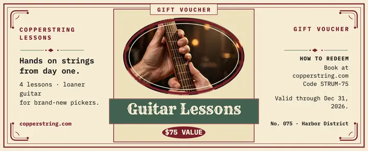 Copperstring guitar lesson gift voucher template