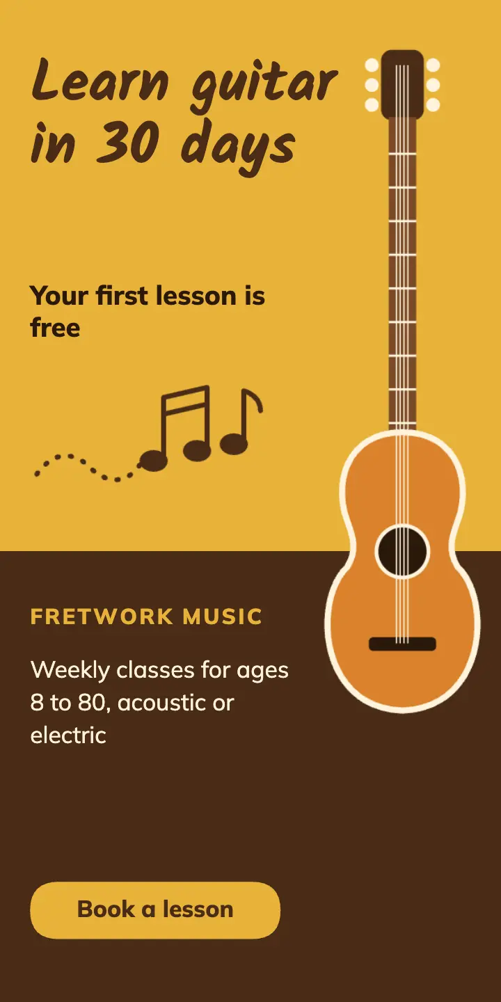 Guitar lessons half-page ad template