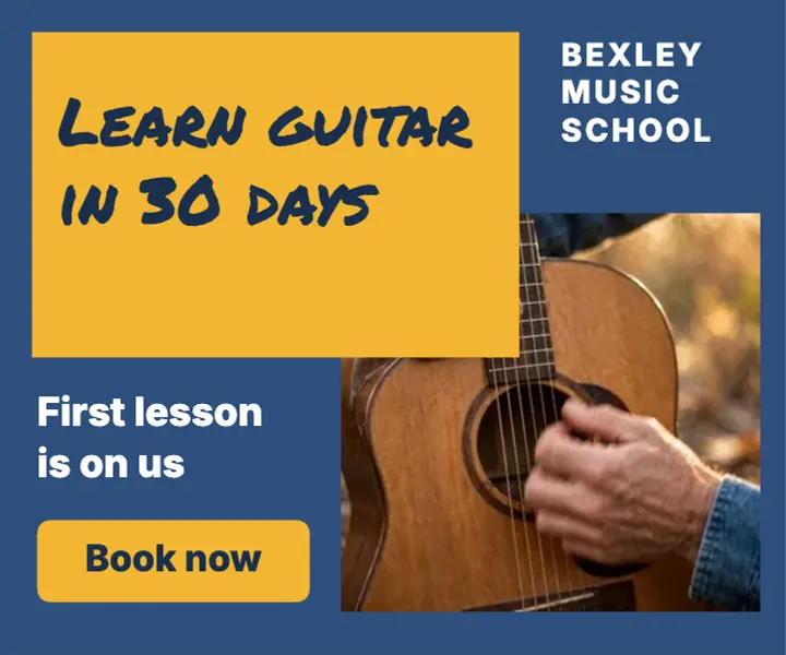 Denim and mustard learn guitar display ad template