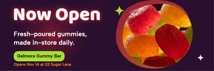Gelmora Gummy Bar now open X header template