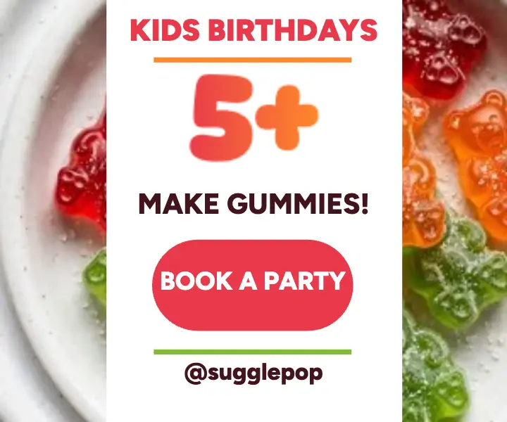 Sugglepop gummy birthday party rectangle ad template