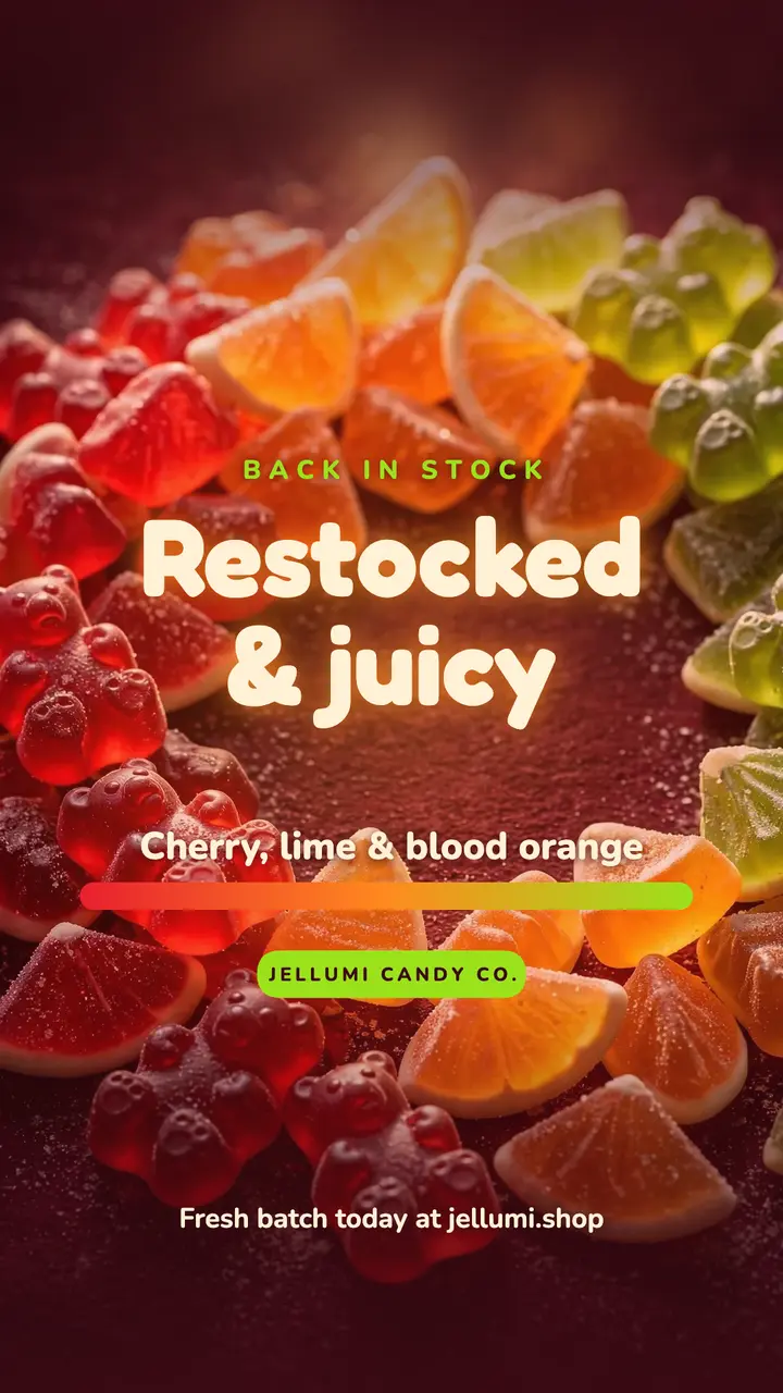 Jellumi gummy restock story, gummy jelly template