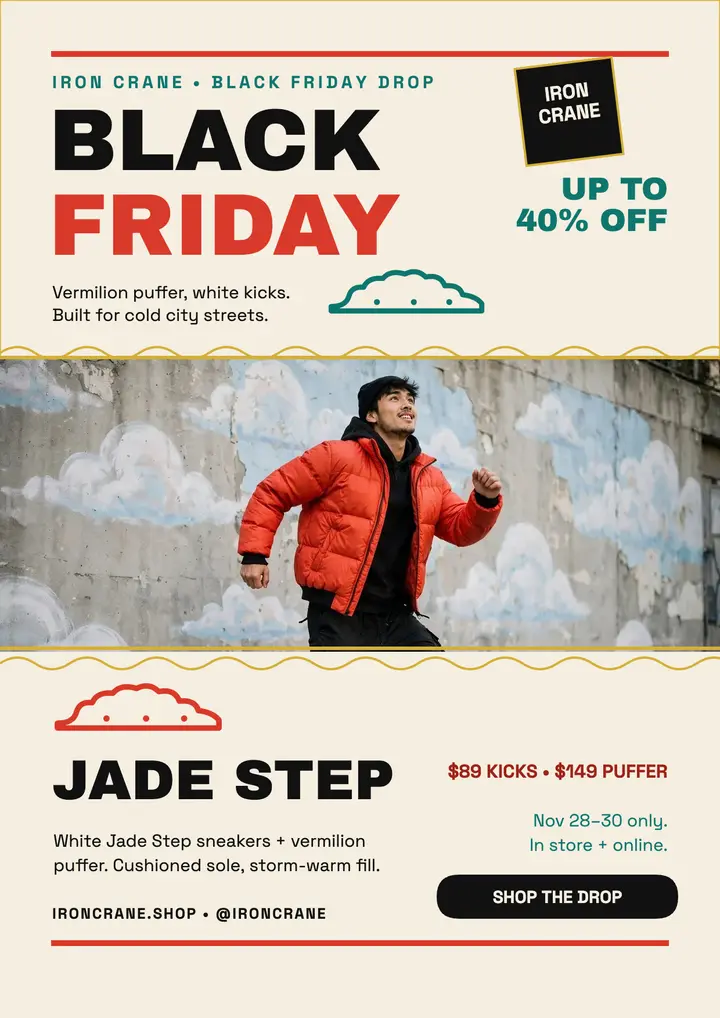 Iron Crane Black Friday sneaker flyer template