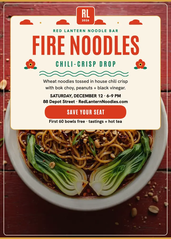 Red Lantern Fire Noodles drop invitation template