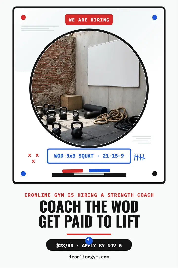 Ironline Gym coach hiring poster template