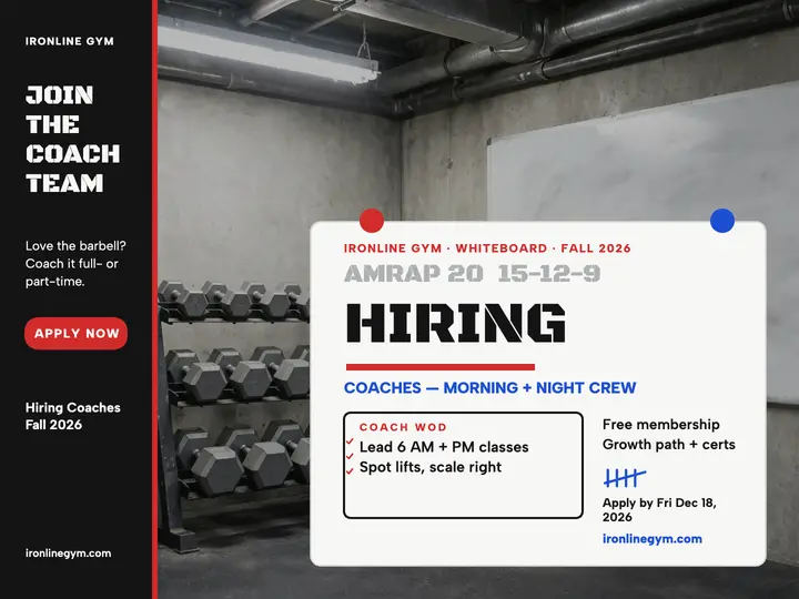 Ironline Gym coaches hiring whiteboard slide template