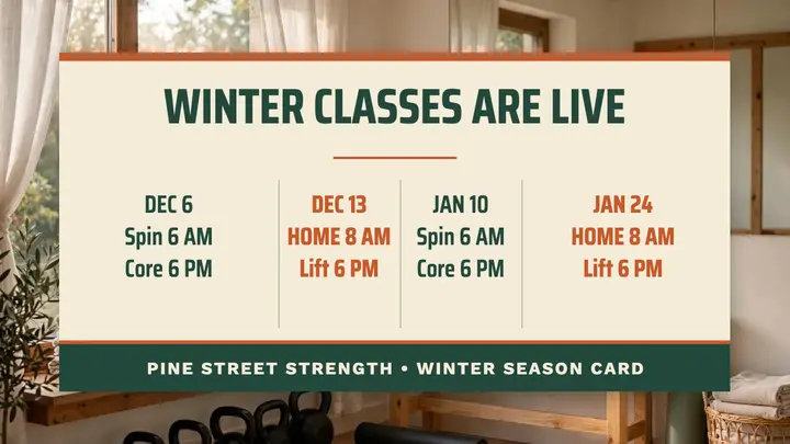 Pine Street Strength winter season card thumbnail template