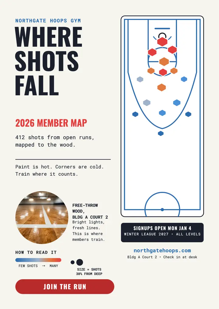 Where Shots Fall gym shot chart flyer template