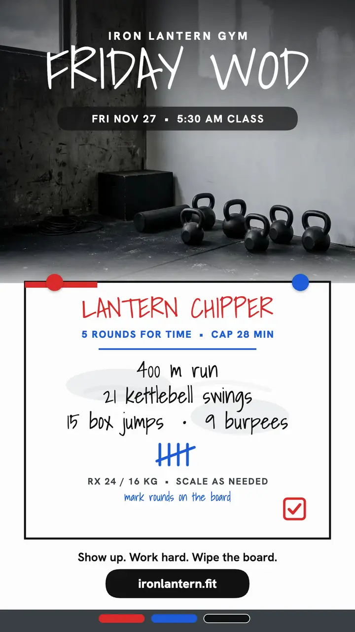 Iron Lantern Friday WOD whiteboard story template