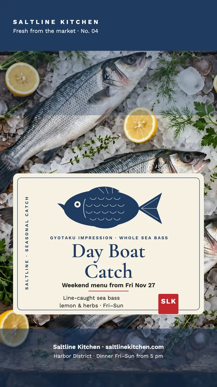 Saltline Kitchen day boat catch story template