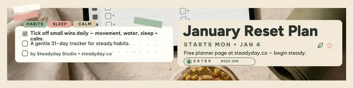 January Reset habit planner banner: habit tracker banner template