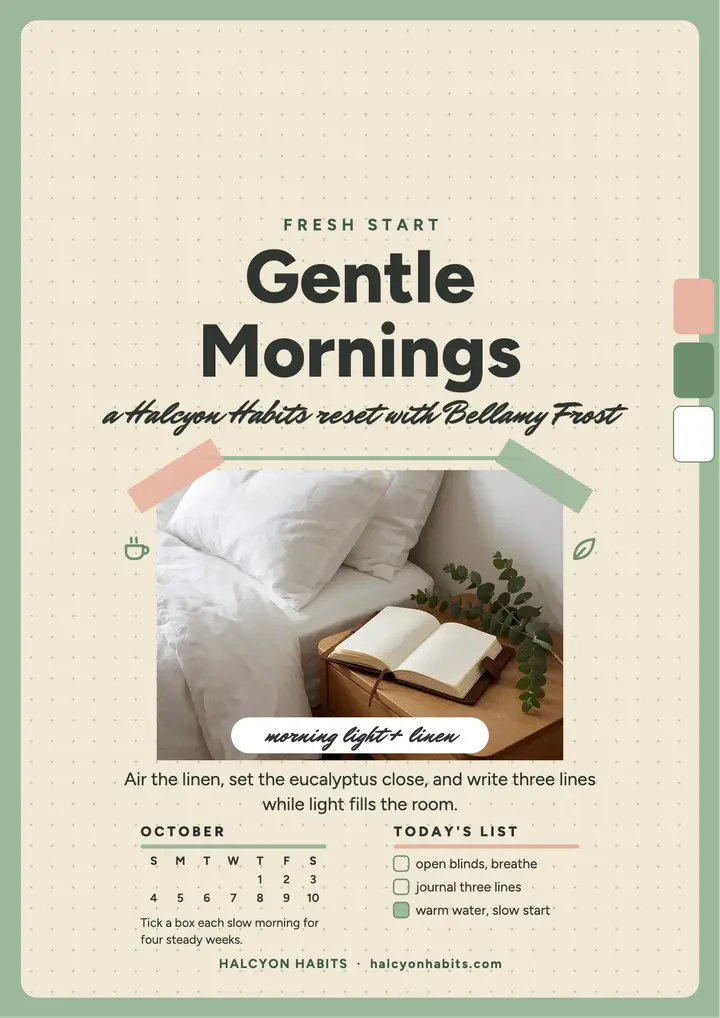 Gentle mornings habit planner flyer: habit tracker flyer template